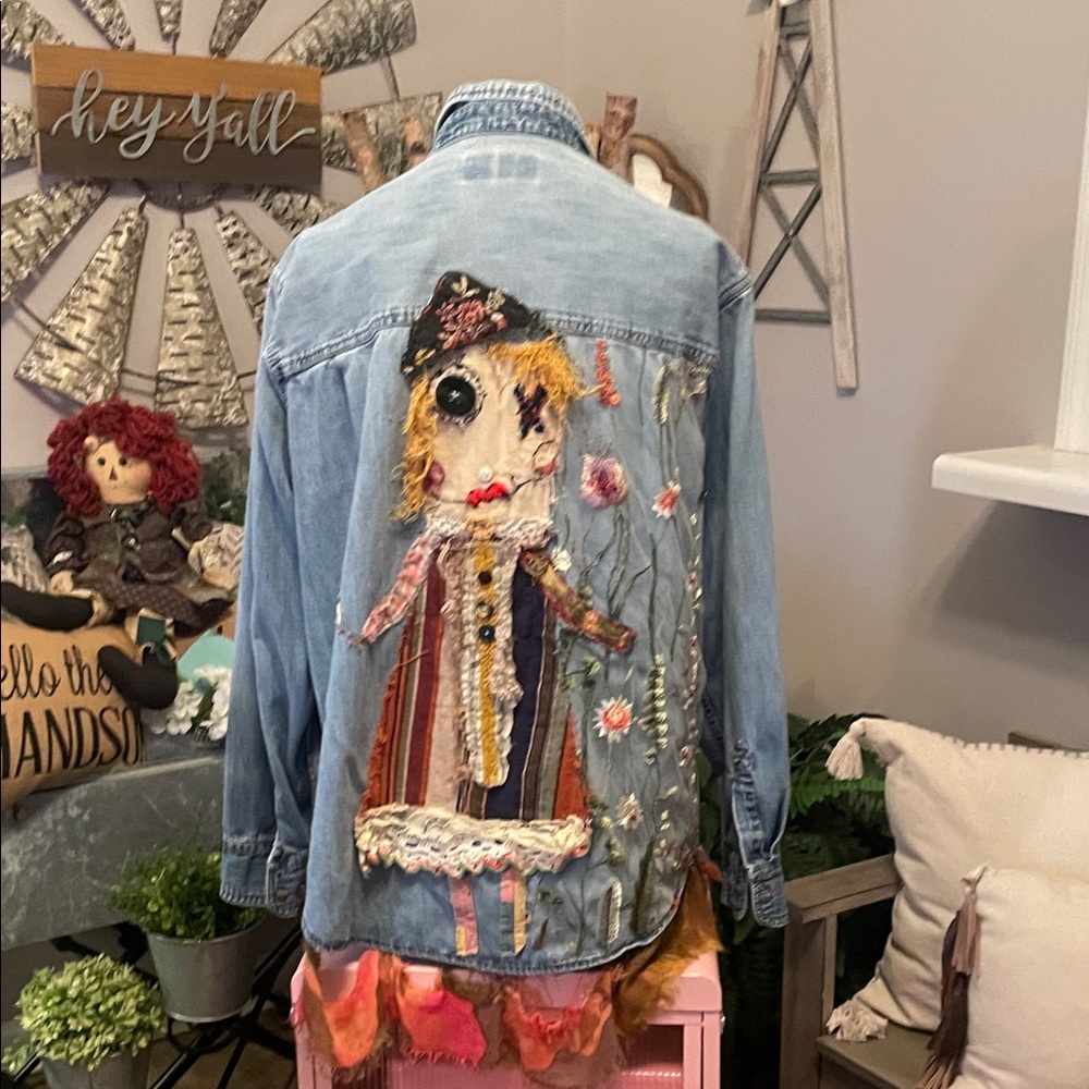 Unique Denim Jacket With Artistic Patchwork - image 1